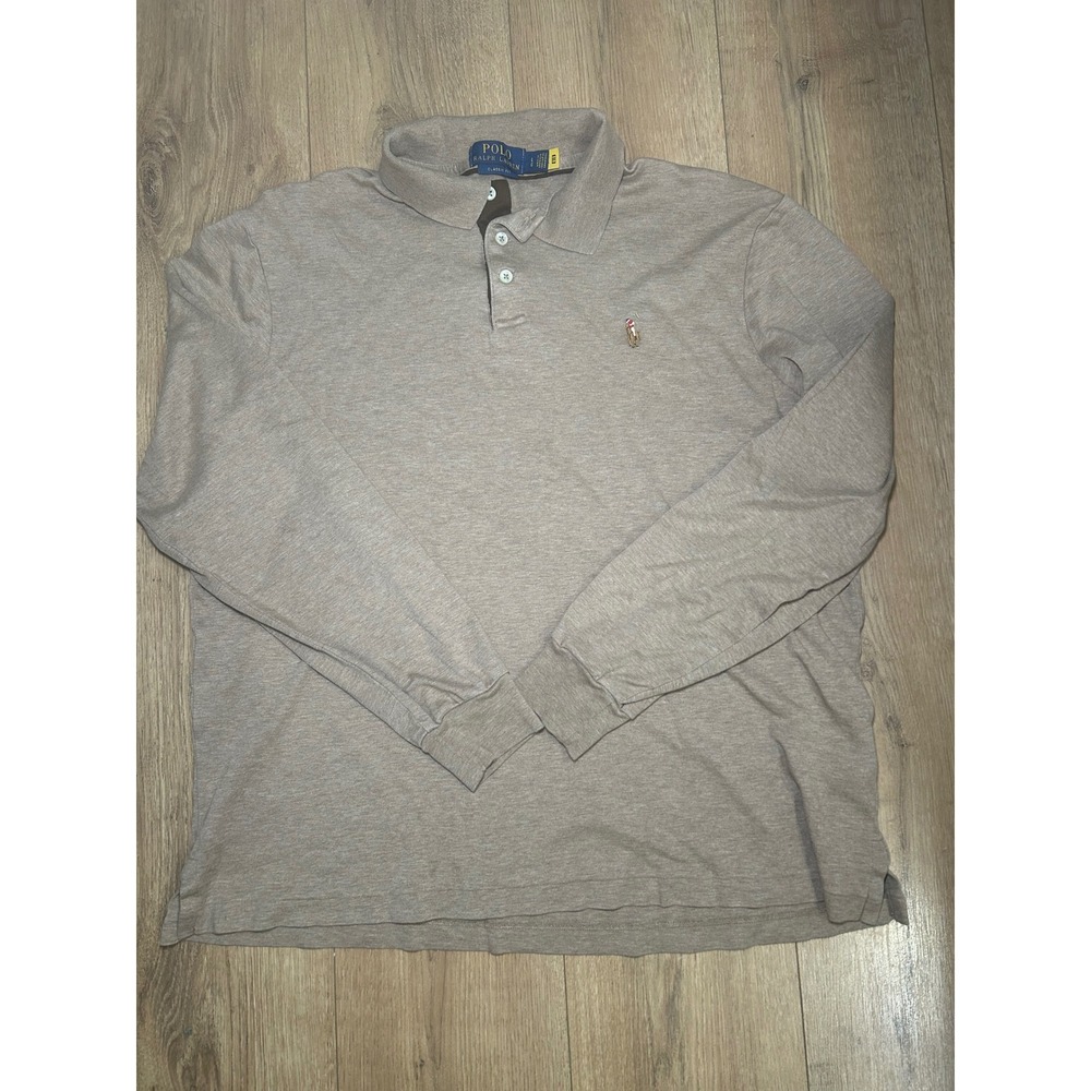 Polo Ralph‎ Lauren Men's Long Sleeve Polo Shirt Classic Fit Tan L